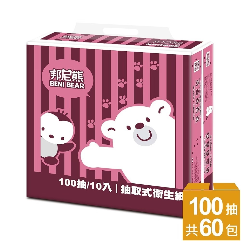 (免運)【BeniBear邦尼熊】抽取式衛生紙100抽10包6袋/箱-細節圖2