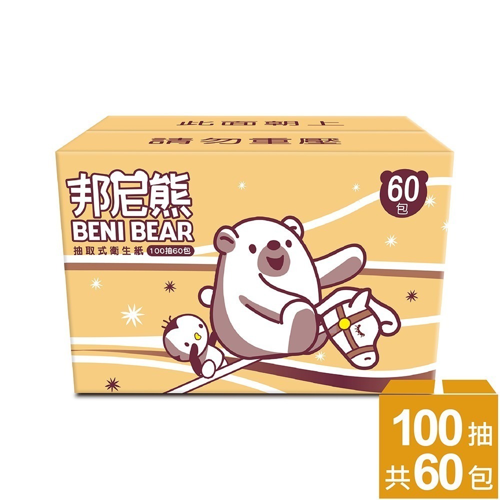 (免運)【BeniBear邦尼熊】抽取式衛生紙100抽10包6袋/箱-細節圖3