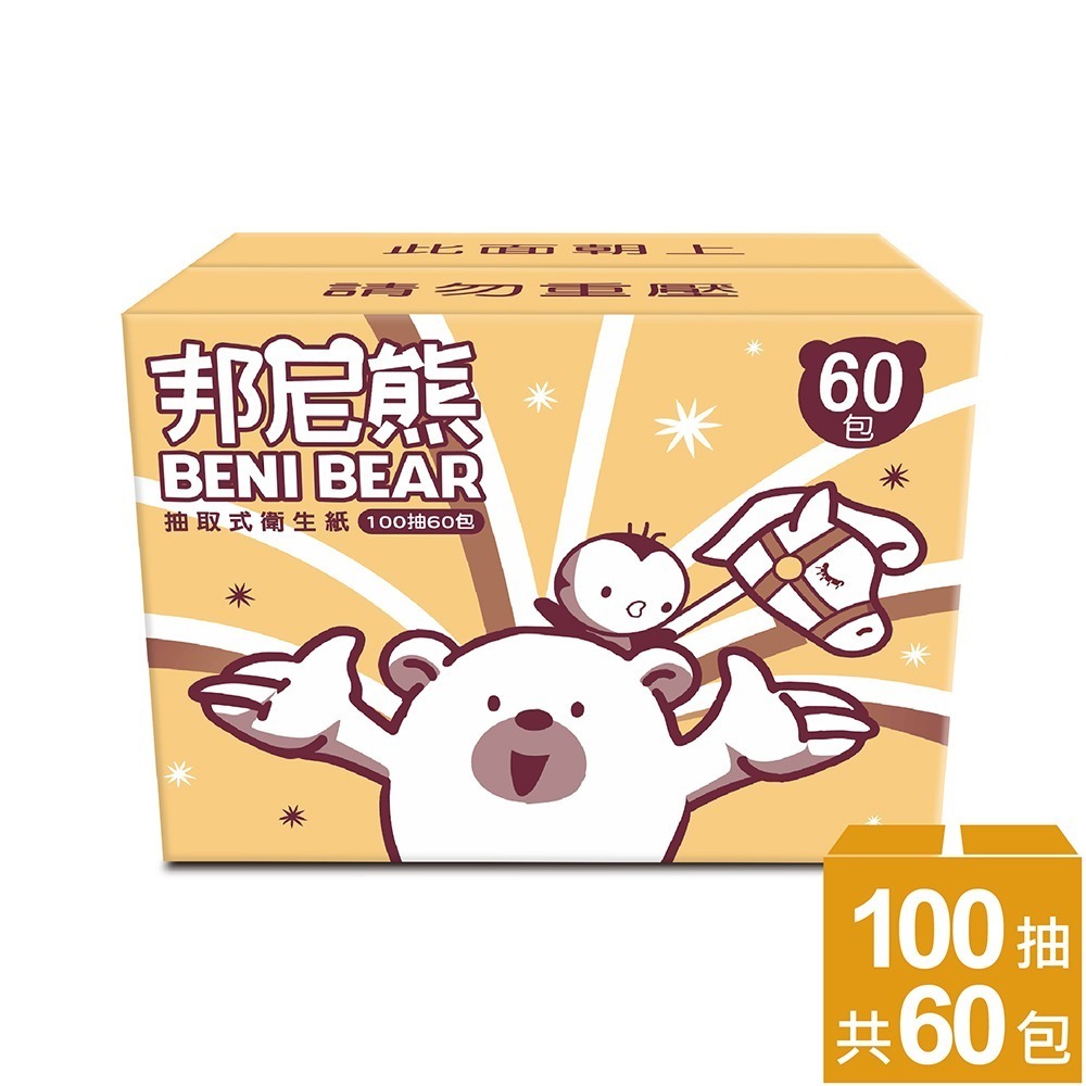 (免運)【BeniBear邦尼熊】抽取式衛生紙100抽6包10袋/箱-細節圖2