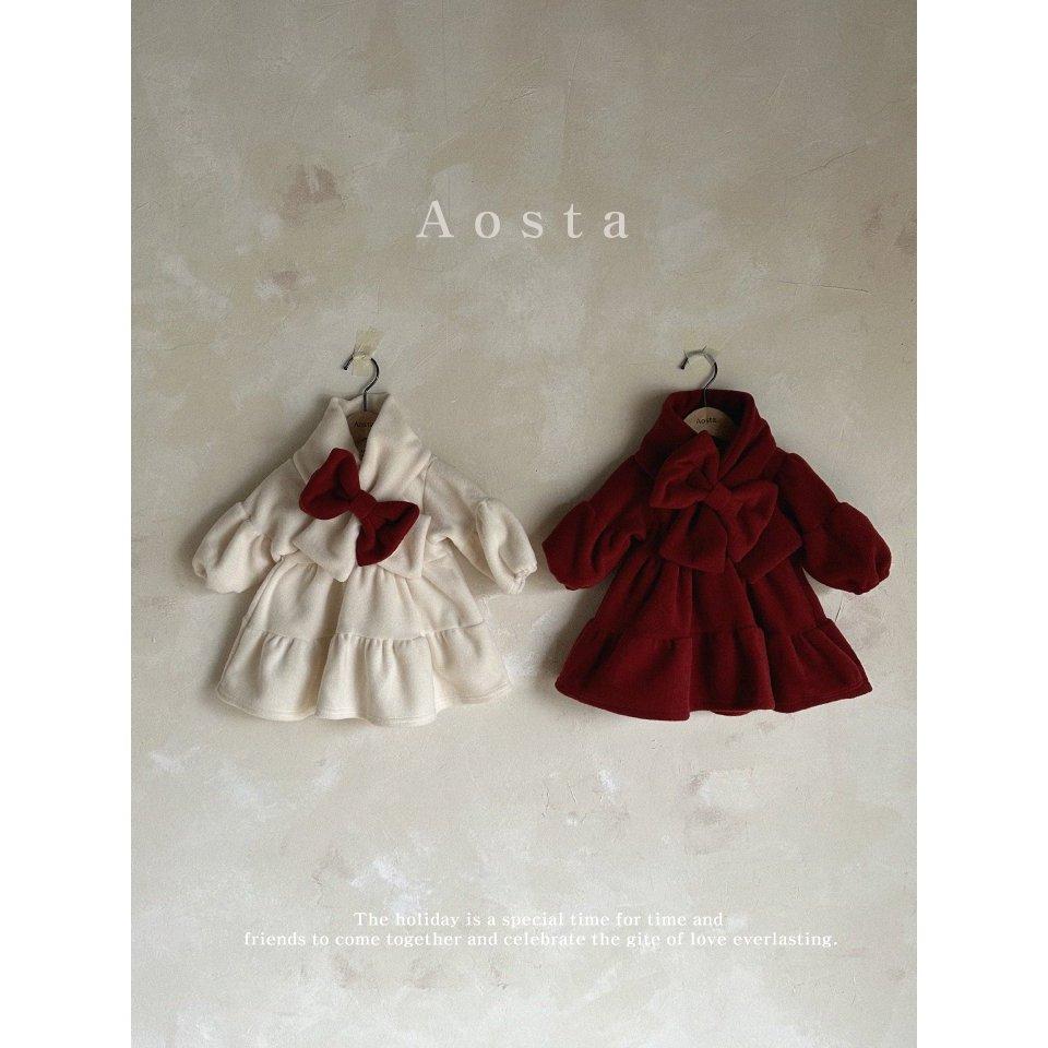 【兩件免運】韓國🇰🇷童裝 Aosta氣質澎秀毛絨洋裝 周歲洋裝 連身裙 女童可愛洋裝 裙子 聖誕節   韓國代購-細節圖2