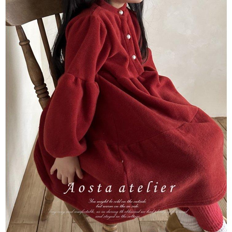 【兩件免運】韓國🇰🇷童裝 Aosta氣質澎秀毛絨洋裝 周歲洋裝 連身裙 女童可愛洋裝 裙子 聖誕節   韓國代購-細節圖6