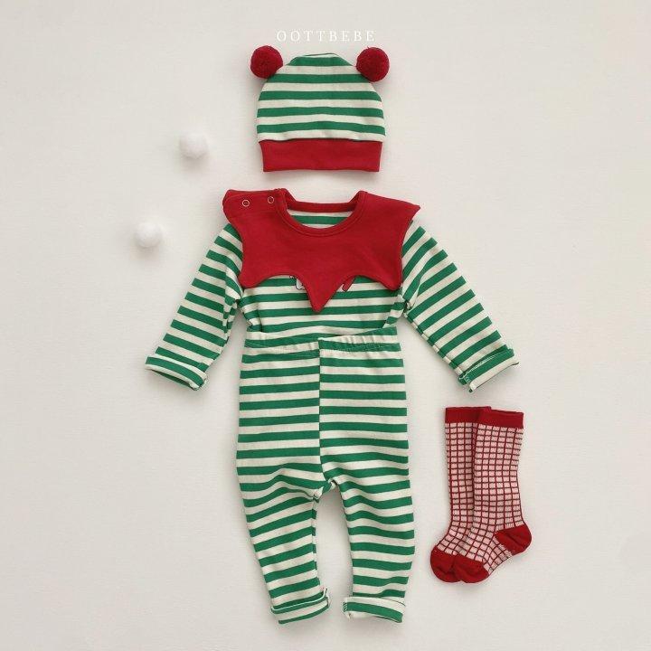 【兩件免運】韓國🇰🇷童裝 Oottbebe 聖誕條紋套裝 兒童上衣 聖誕節服裝 兒童 可愛 造型服 兒童居家服 韓國代購-細節圖2