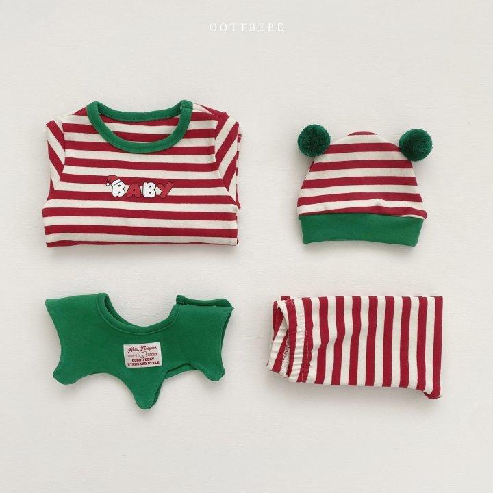 【兩件免運】韓國🇰🇷童裝 Oottbebe 聖誕條紋套裝 兒童上衣 聖誕節服裝 兒童 可愛 造型服 兒童居家服 韓國代購-細節圖5