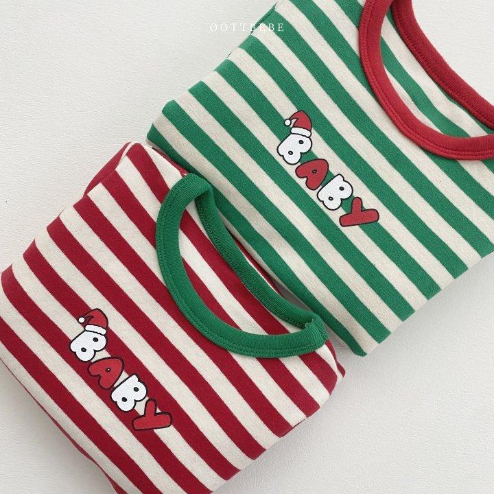 【兩件免運】韓國🇰🇷童裝 Oottbebe 聖誕條紋套裝 兒童上衣 聖誕節服裝 兒童 可愛 造型服 兒童居家服 韓國代購-細節圖6
