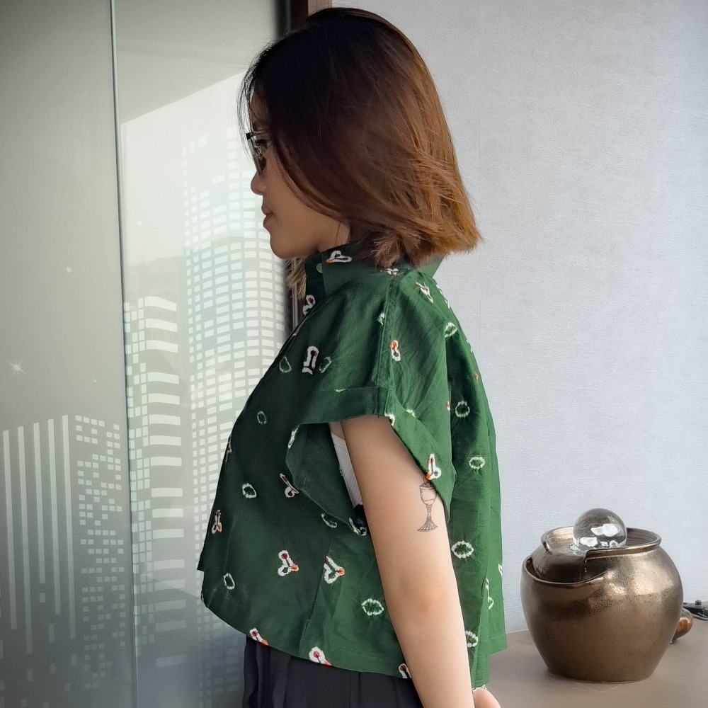 PUPUT 可愛少女風短版襯衫 - Dark Green 深墨綠 - PUP001-細節圖2