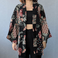 NAKURA 輕薄涼爽和服罩衫 - Black Red 黑紅 - NAK005