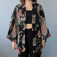 NAKURA 輕薄涼爽和服罩衫 - Black Red 黑紅 - NAK005