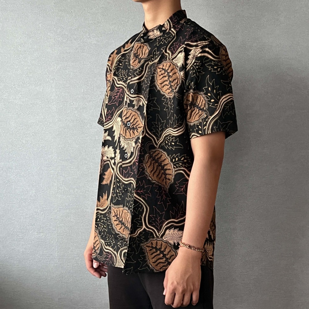 ARJUNA 大尺碼短袖襯衫 - Black Brown 黑棕葉 - ARJ005-細節圖2