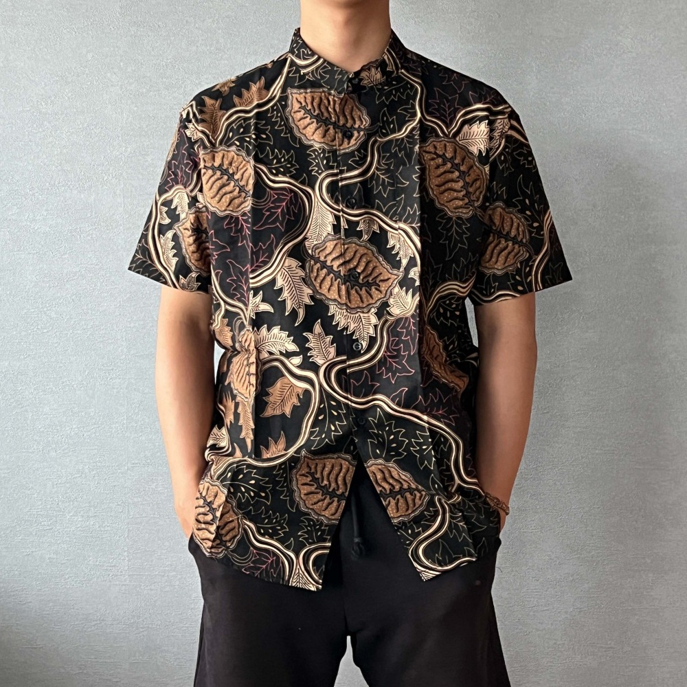 ARJUNA 大尺碼短袖襯衫 - Black Brown 黑棕葉 - ARJ005-細節圖5