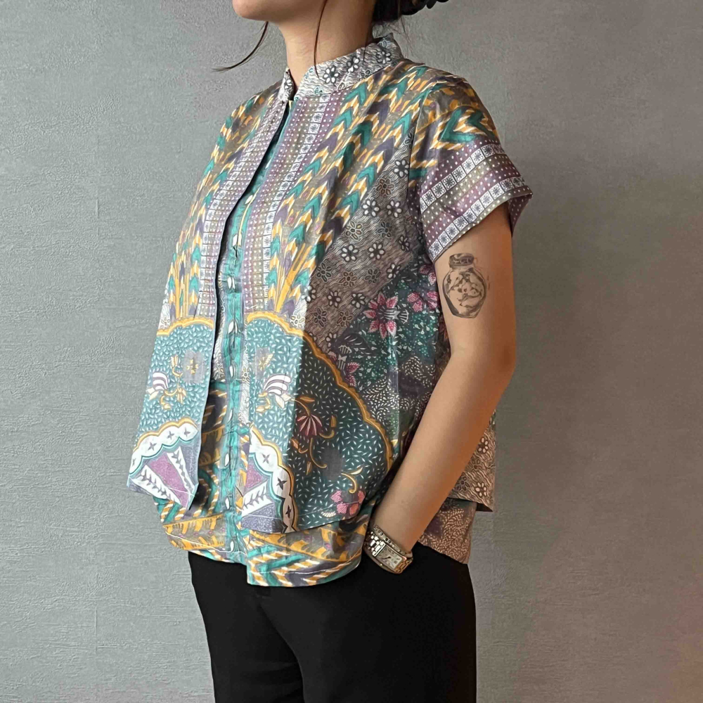 【INBATIC】KUSUMA - Purple Teal 紫青 - Batik Layered Top 雙層上衣-細節圖2