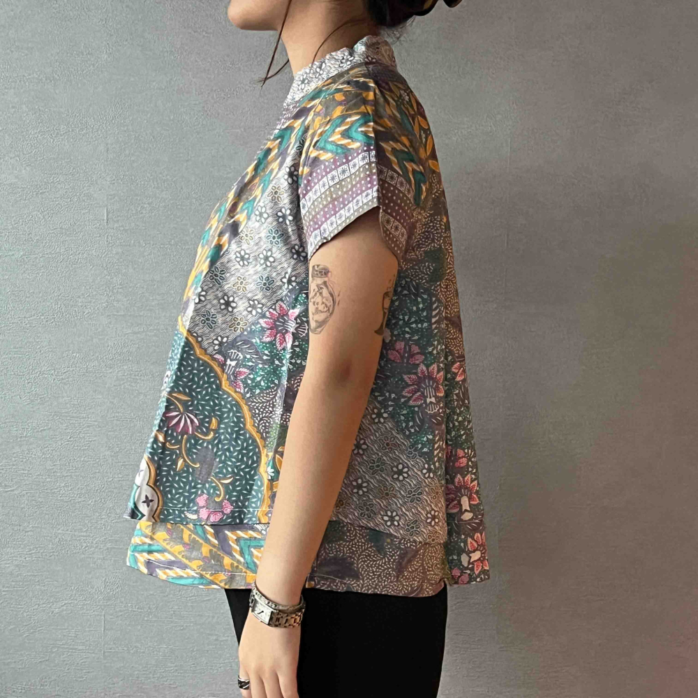 【INBATIC】KUSUMA - Purple Teal 紫青 - Batik Layered Top 雙層上衣-細節圖3