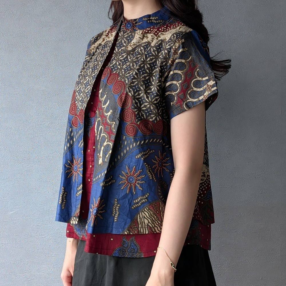 【INBATIC】KUSUMA - Blue Red 藍火焰 - Batik Layered Top 雙層上衣-細節圖2