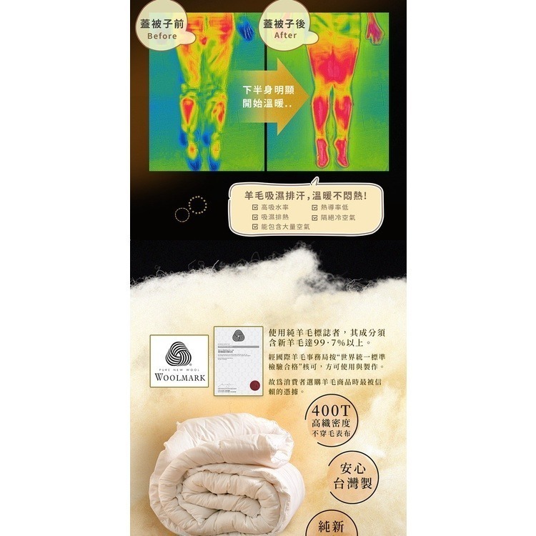 可超取 3.2kg 100%純羊毛被 400織精梳純棉表布 不竄毛 新款-細節圖5