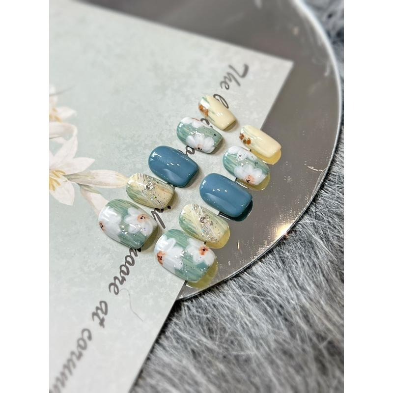 穿戴甲 手工穿戴甲 美甲 小資系列 春夏必備 手繪風暈染花園C9-細節圖2