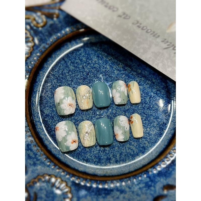 穿戴甲 手工穿戴甲 美甲 小資系列 春夏必備 手繪風暈染花園C9-細節圖3