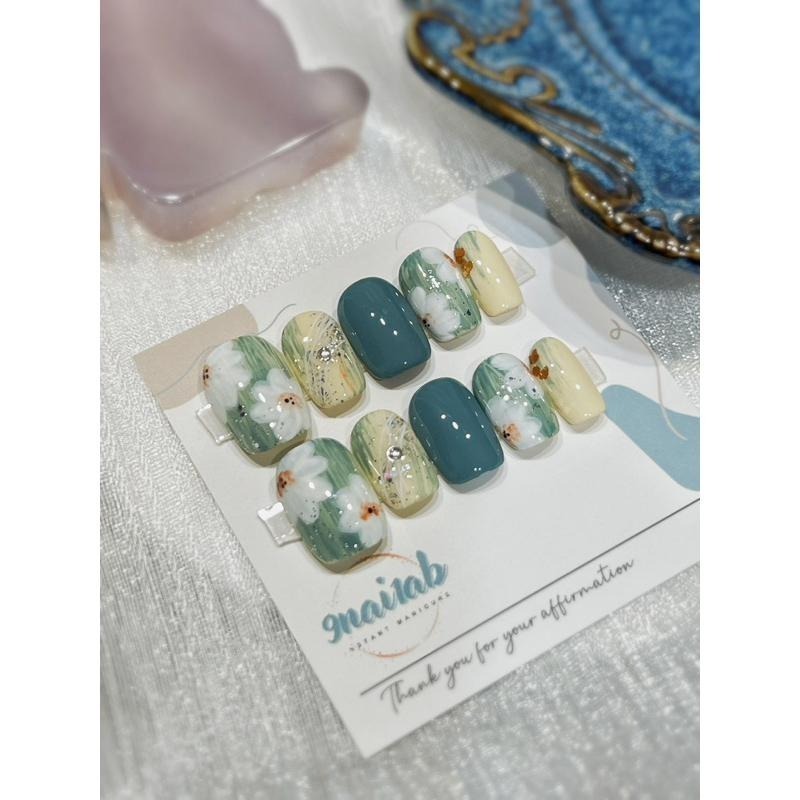 穿戴甲 手工穿戴甲 美甲 小資系列 春夏必備 手繪風暈染花園C9-細節圖4