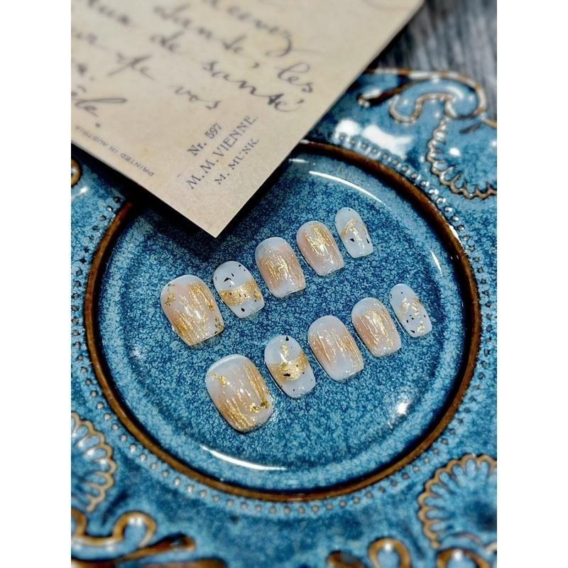 穿戴甲 手工穿戴甲 美甲 小資系列 金箔奶茶 低調典雅C3-細節圖2