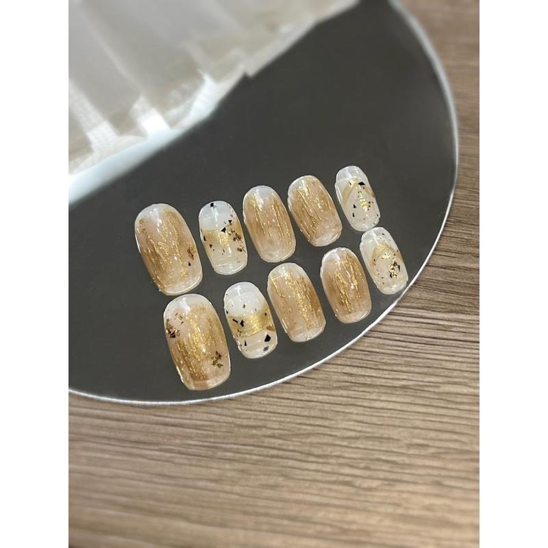 穿戴甲 手工穿戴甲 美甲 小資系列 金箔奶茶 低調典雅C3-細節圖3