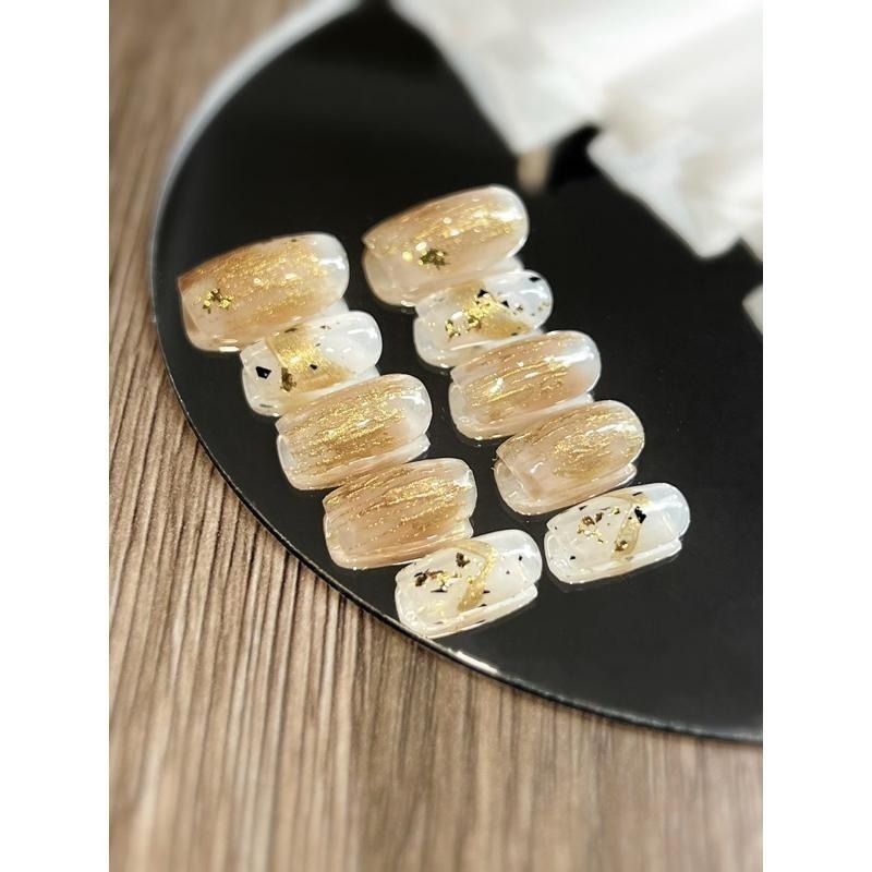 穿戴甲 手工穿戴甲 美甲 小資系列 金箔奶茶 低調典雅C3-細節圖4