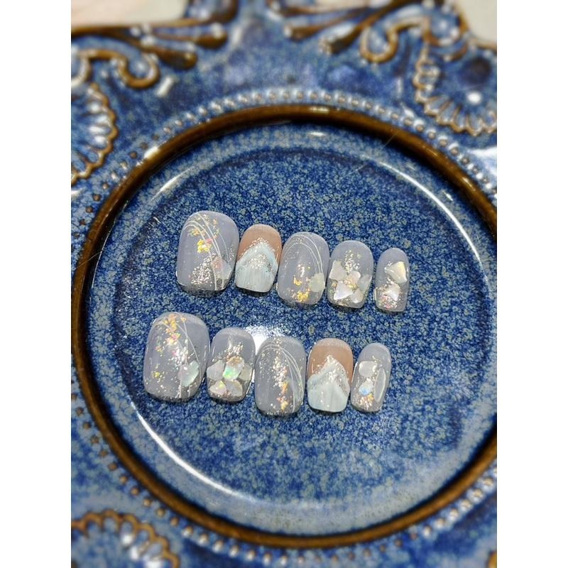 穿戴甲 手工穿戴甲 美甲 小資系列 雪白銀花 低調優美C11-細節圖2