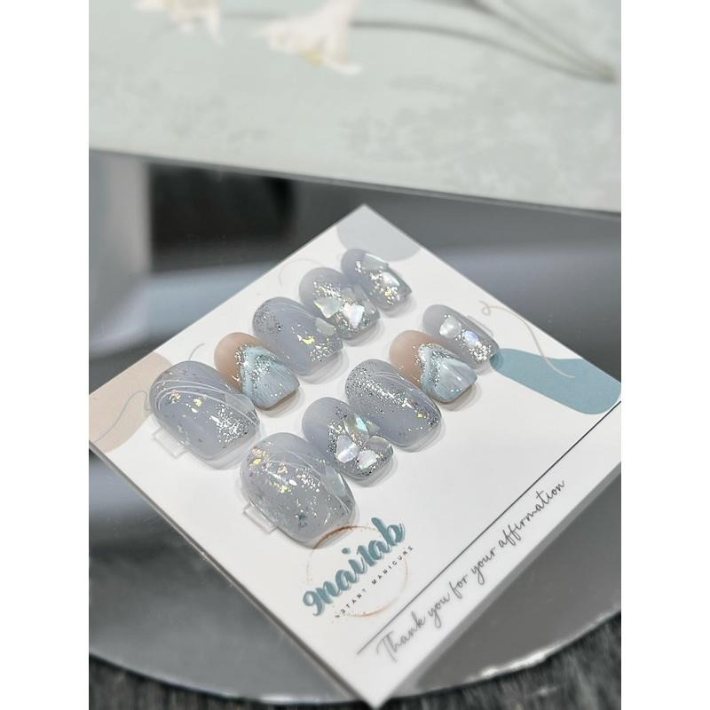 穿戴甲 手工穿戴甲 美甲 小資系列 雪白銀花 低調優美C11-細節圖3