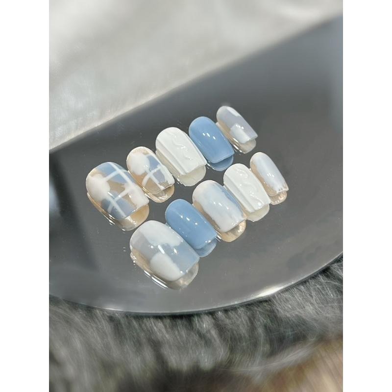 穿戴甲 手工穿戴甲 美甲 小資系列 藍天白雲 小清新唯美L6-細節圖2