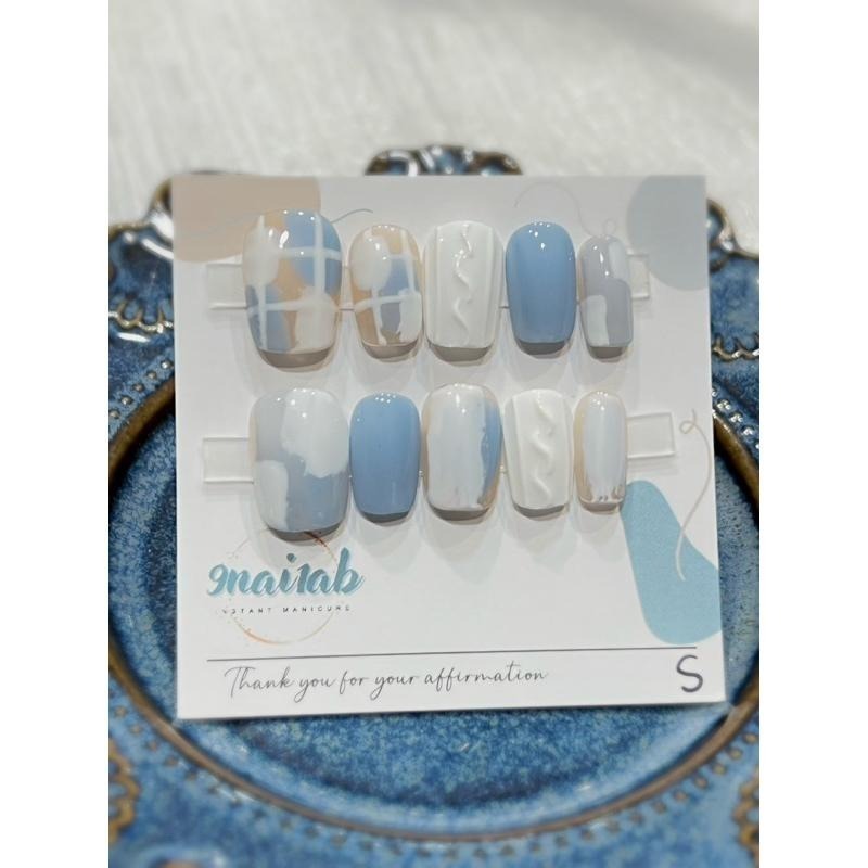 穿戴甲 手工穿戴甲 美甲 小資系列 藍天白雲 小清新唯美L6-細節圖3