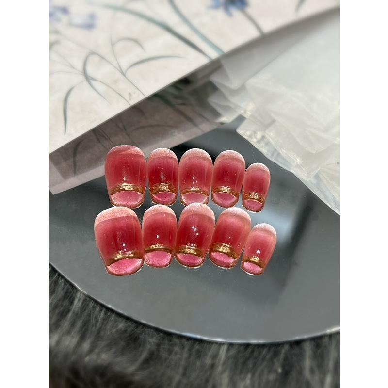 穿戴甲 手工穿戴甲 美甲 小資系列 顯白神器 法式魔鏡覆盆子紅 女神氣勢L3-細節圖2