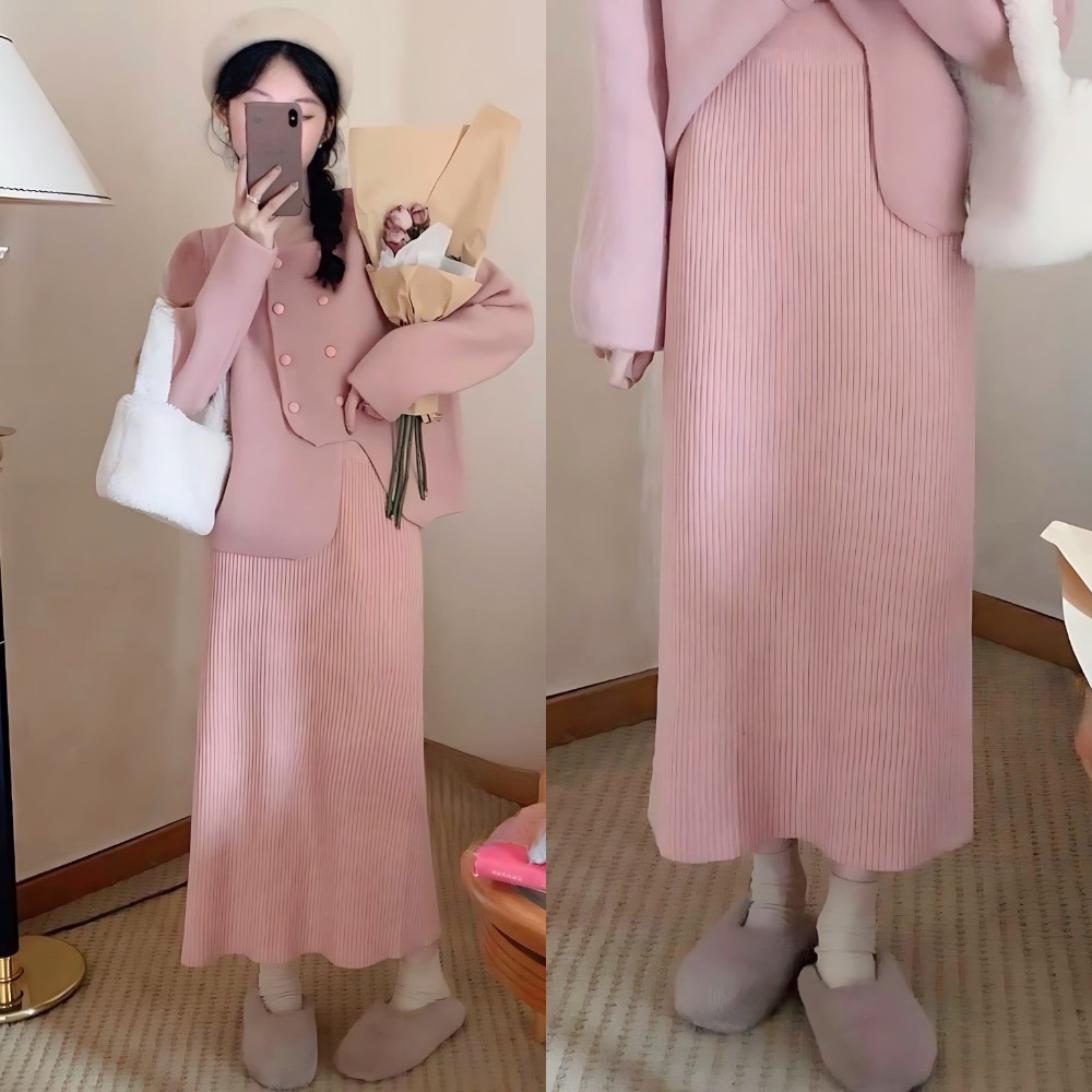 台中現貨實拍 秋冬必備 棉花糖女孩 大尺碼 大屁屁 經典不敗的超彈力後開叉激瘦坑紋針織裙 5色-細節圖8