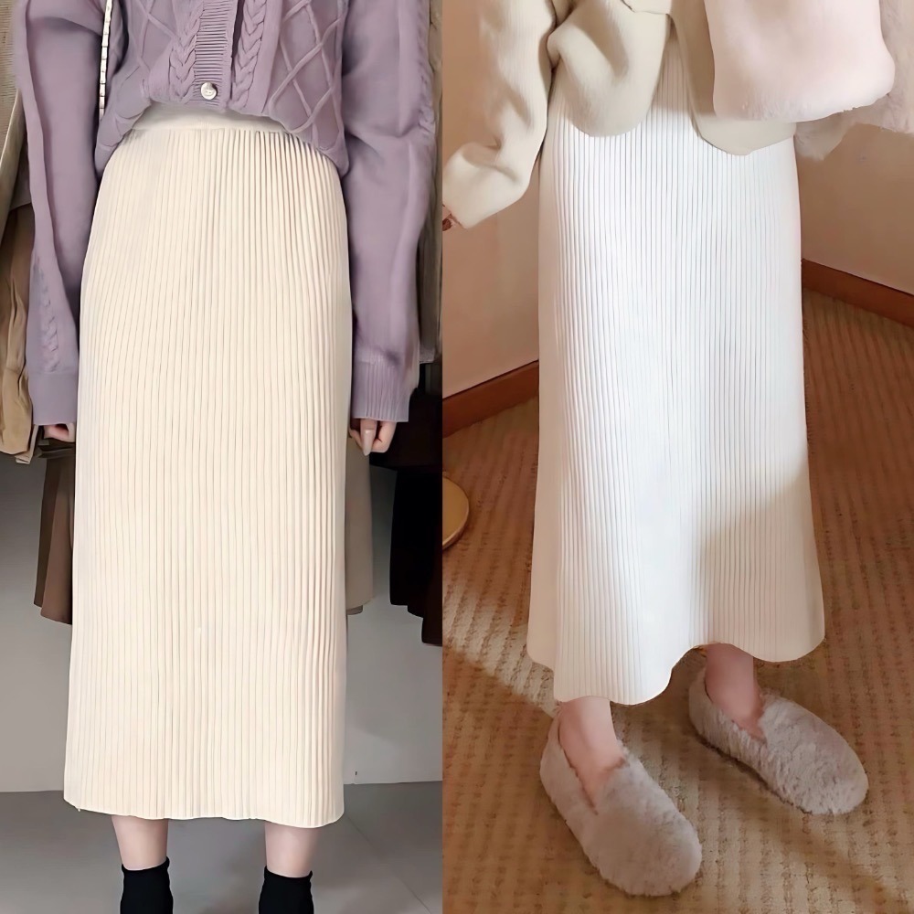 202512歐洲旅拍新品💘台中現貨 秋冬必備棉花糖女孩 大尺碼 大屁屁 經典不敗的超彈力後開叉激瘦坑紋針織裙 5色-細節圖9