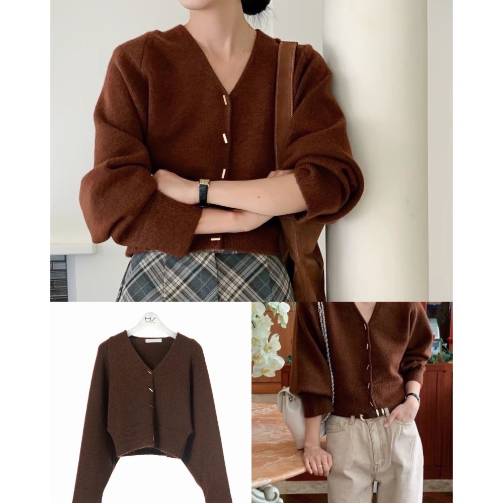 台中現貨202512正韓🇰🇷空運 復古長方金釦💘一見鍾情 闆娘自留 特色混色毛料毛衣外套 3色 經典款-細節圖5