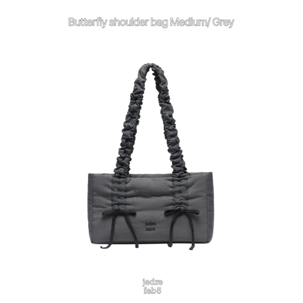 一件免運 jedrefeb5 Butterfly shoulder bag 蝴蝶結抽繩 撞色滾邊肩背包 黑白灰三色-細節圖9