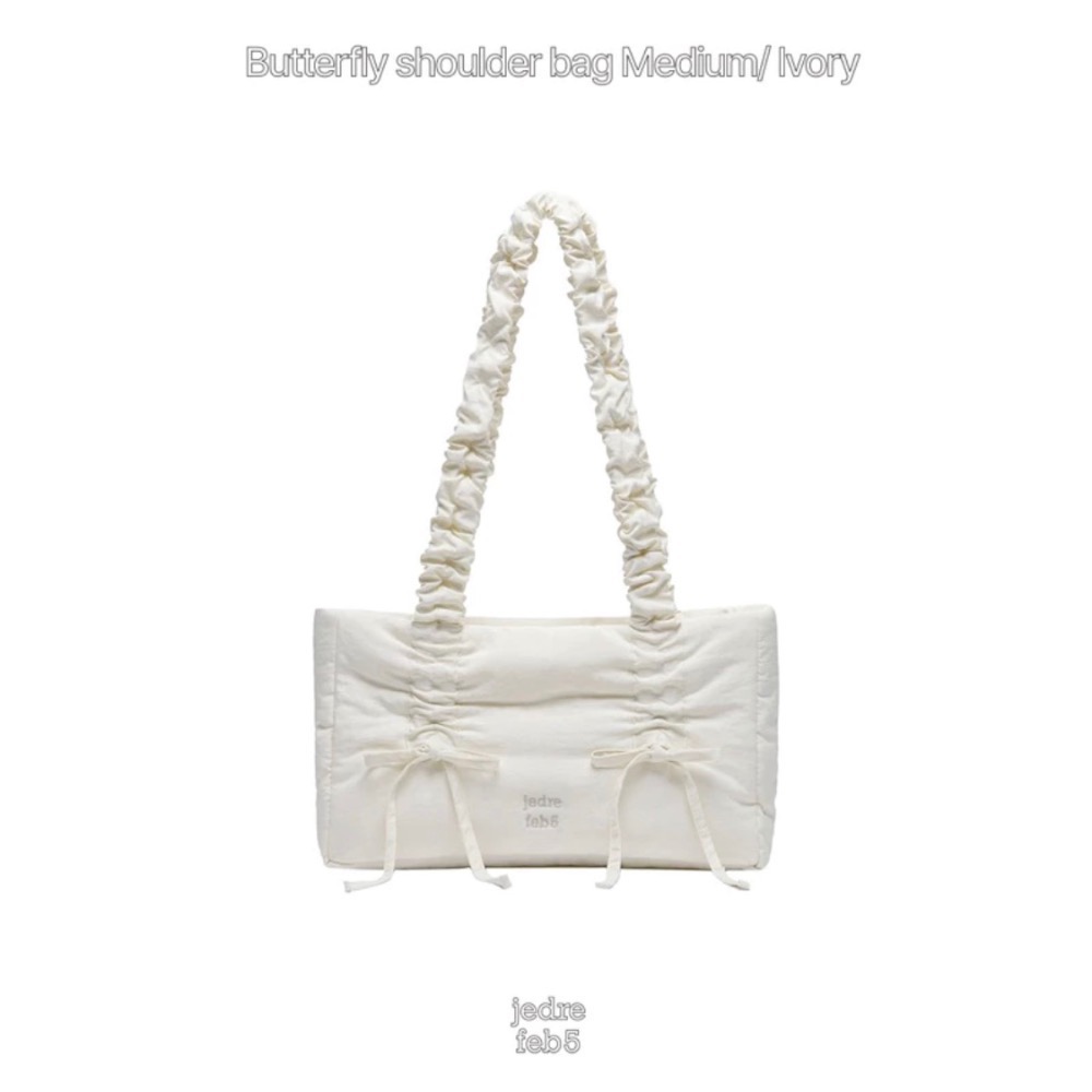 一件免運 jedrefeb5 Butterfly shoulder bag 蝴蝶結抽繩 撞色滾邊肩背包 黑白灰三色-細節圖10