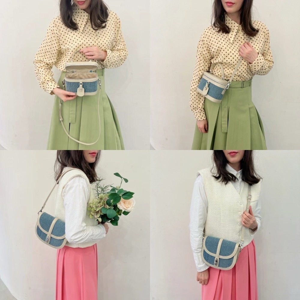 正韓現貨 真皮全牛皮早春拼接牛仔冰川白 多ways 小香風鏈條後背包/珠寶化妝盒子/馬鞍包/水桶包含內袋束口袋-細節圖9