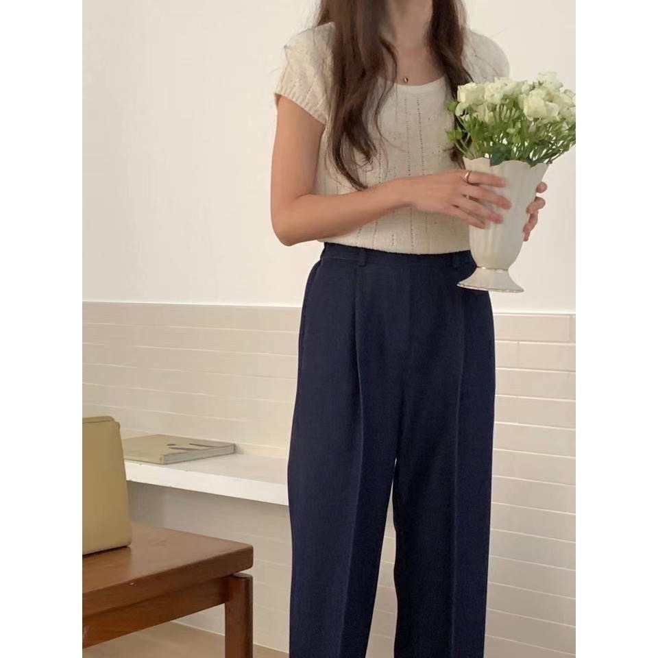 正韓現貨 顯瘦版型 壓褶 可正式可休閒 少見的丹寧牛仔 2色 經典跟深藍 神西裝褲-細節圖3