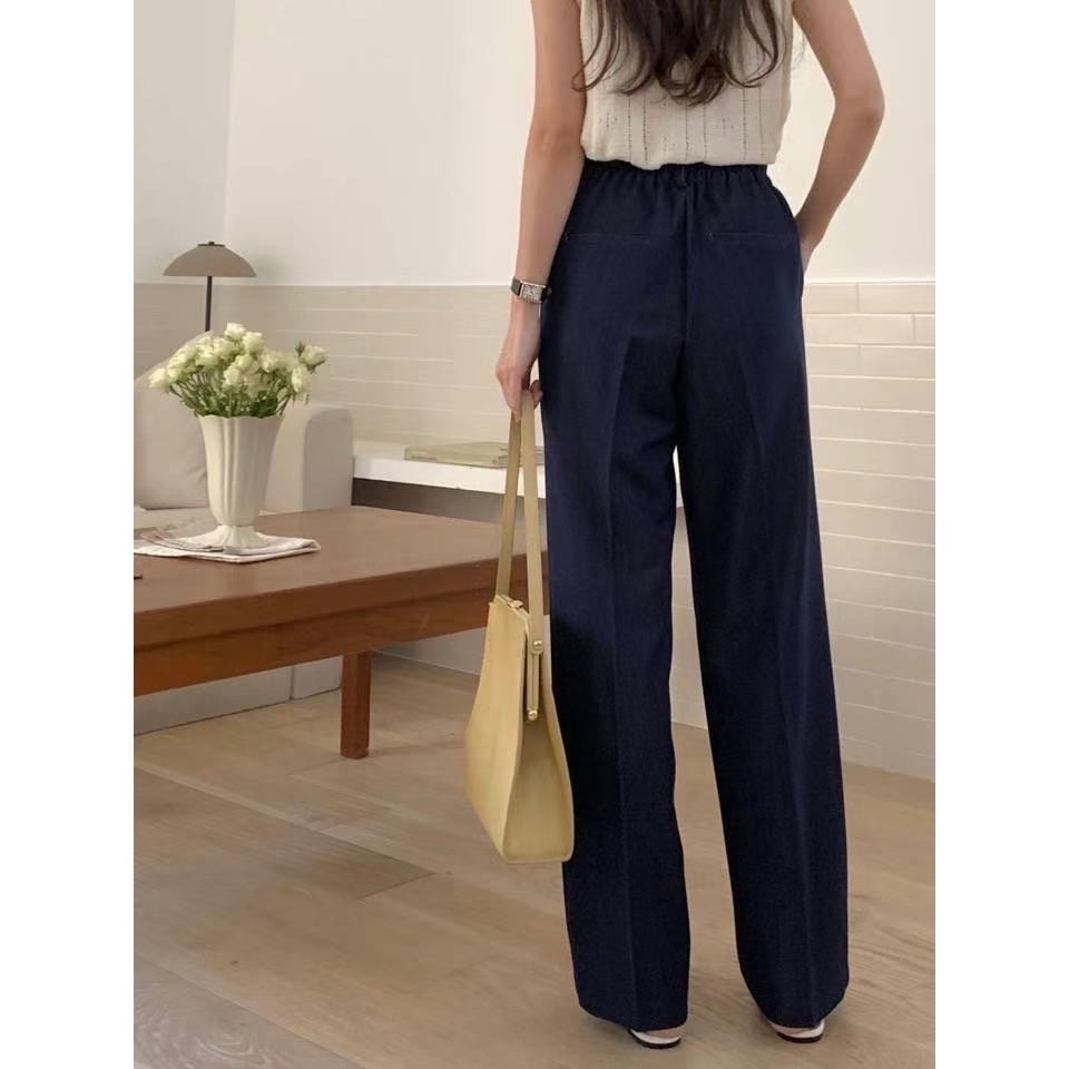 正韓現貨 顯瘦版型 壓褶 可正式可休閒 少見的丹寧牛仔 2色 經典跟深藍 神西裝褲-細節圖6