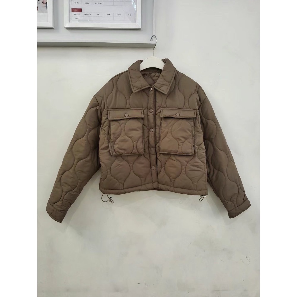 現貨 正韓空運🇰🇷無印風大口袋絎縫葫蘆紋下抽繩保暖鋪棉外套 3色-細節圖5