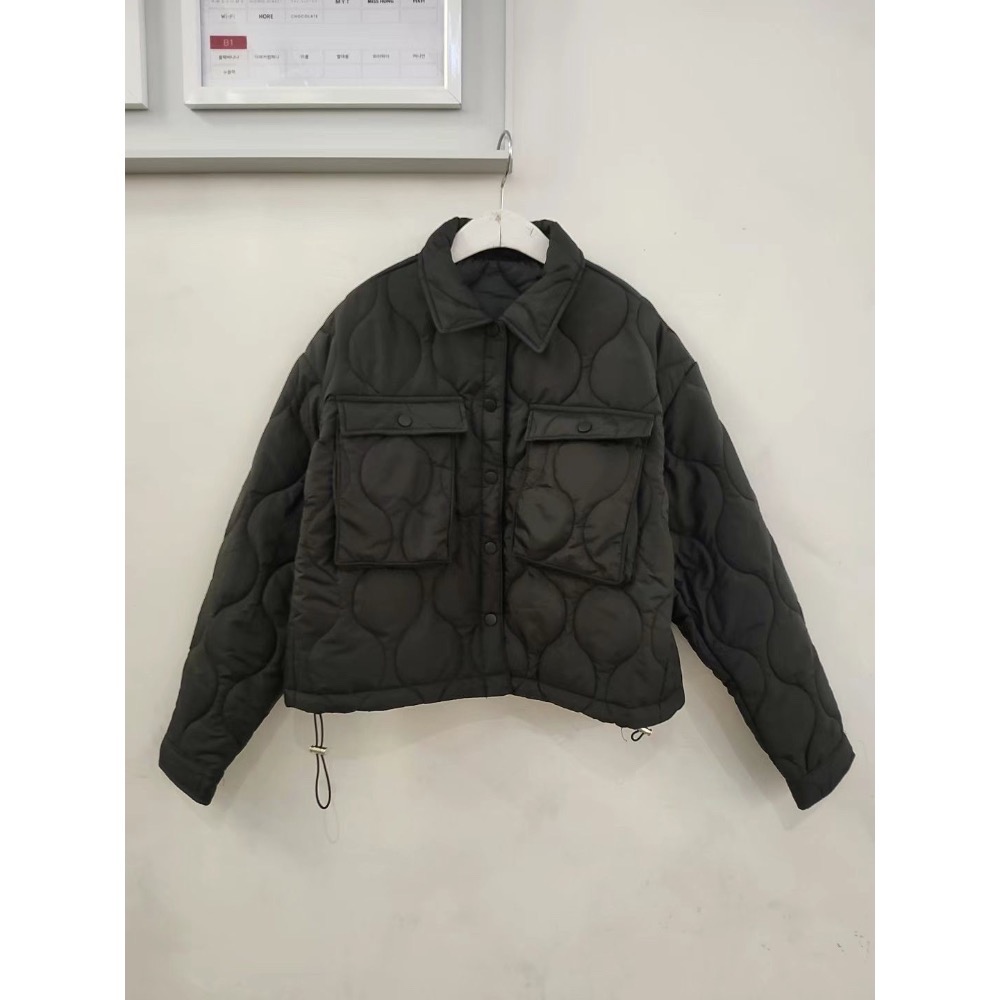 現貨 正韓空運🇰🇷無印風大口袋絎縫葫蘆紋下抽繩保暖鋪棉外套 3色-細節圖6