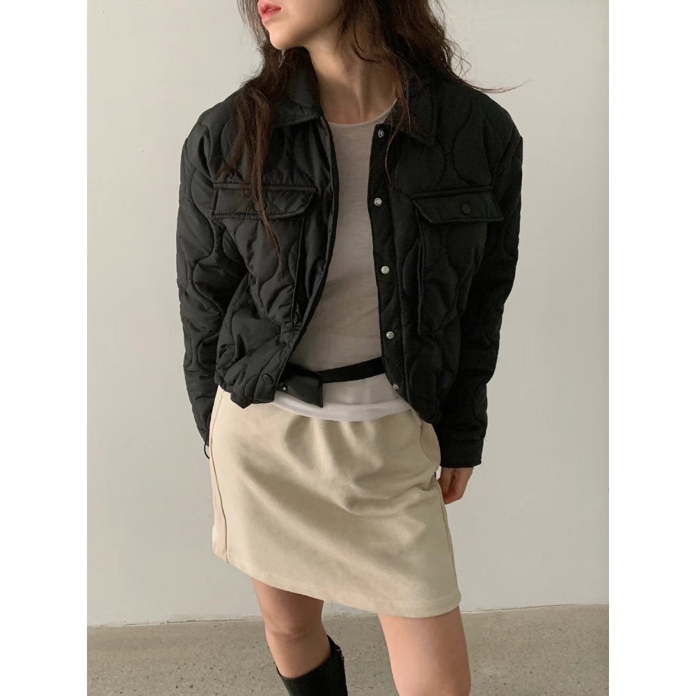現貨 正韓空運🇰🇷無印風大口袋絎縫葫蘆紋下抽繩保暖鋪棉外套 3色-細節圖7