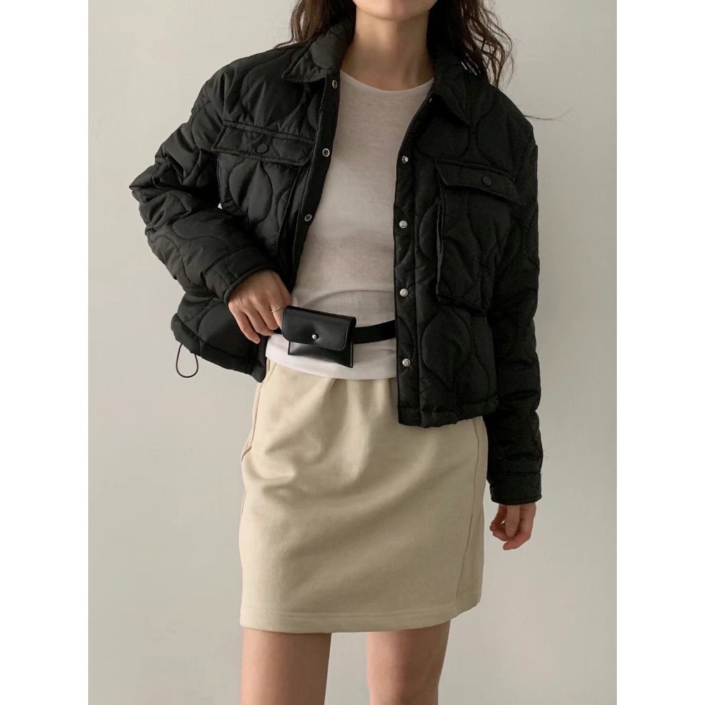 現貨 正韓空運🇰🇷無印風大口袋絎縫葫蘆紋下抽繩保暖鋪棉外套 3色-細節圖8