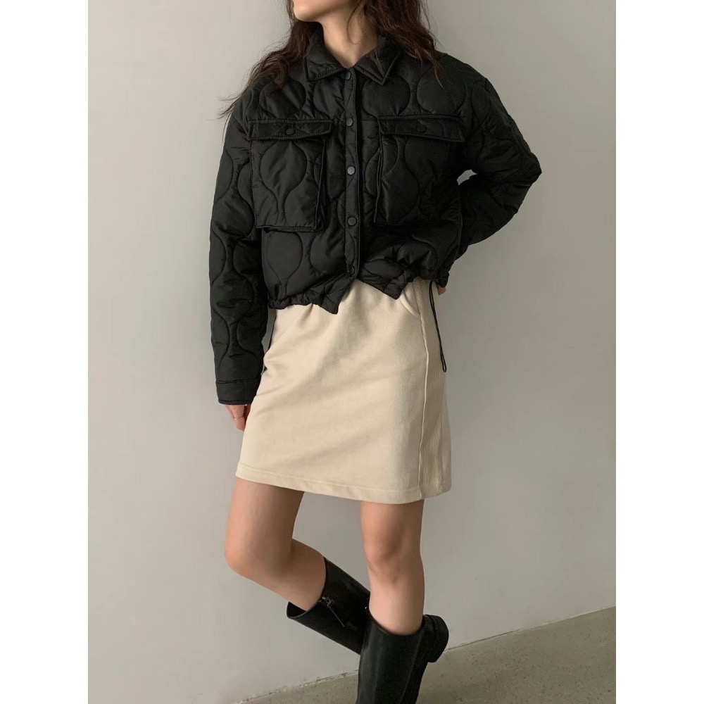 現貨 正韓空運🇰🇷無印風大口袋絎縫葫蘆紋下抽繩保暖鋪棉外套 3色-細節圖10