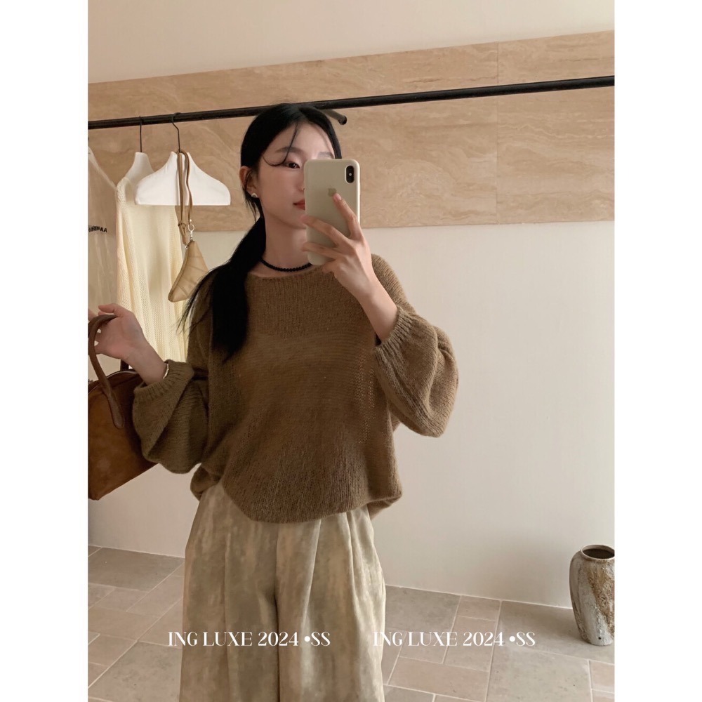 大碼友善 慵懶風寬鬆顯瘦微透瘦百搭圓領針織毛衣 紫色、藏藍、紅色、卡其四色現貨-細節圖3