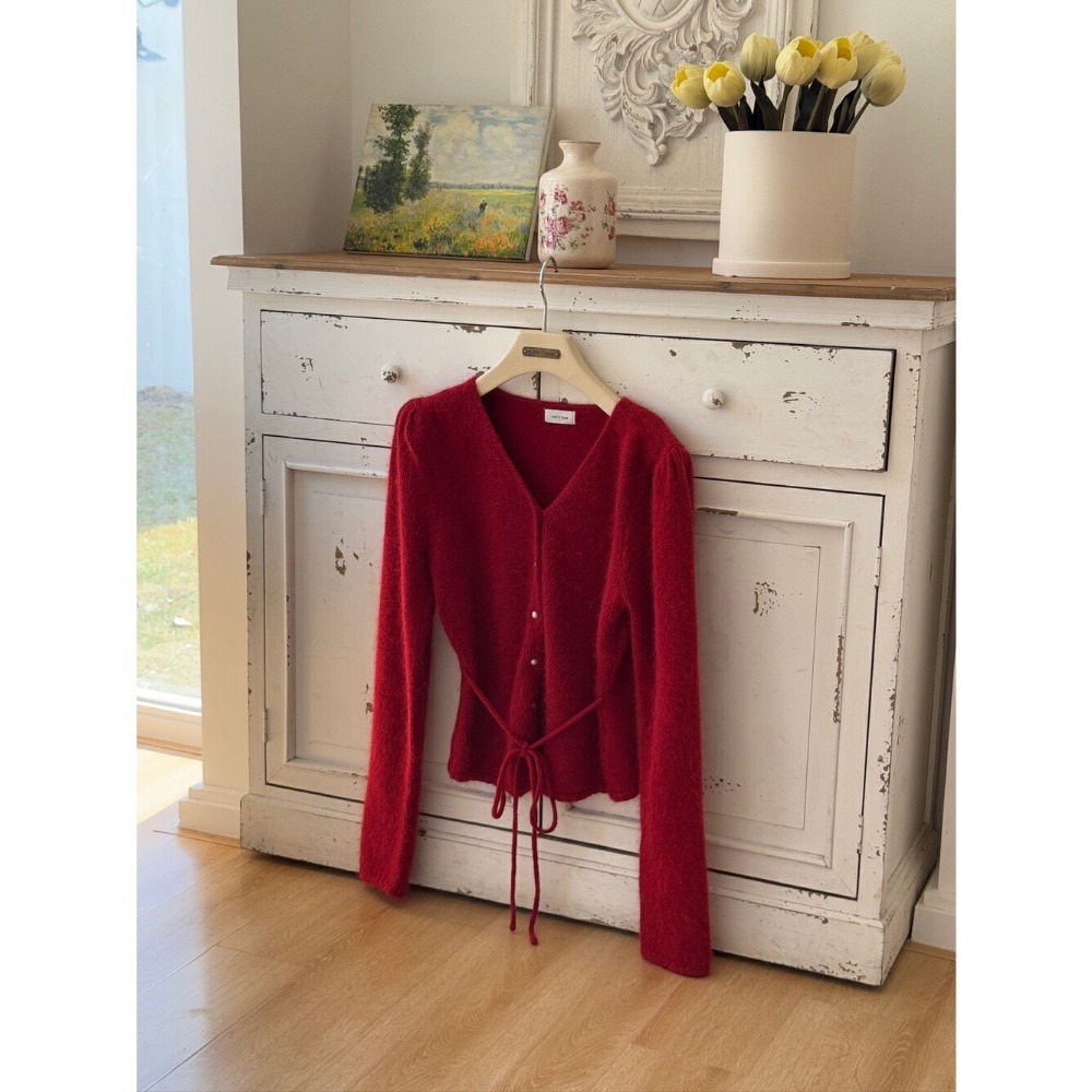 ［台中現貨⚡️］情人節封面氣質綁帶珍珠款！V領顯瘦腰身毛衣（含20%兔毛）-細節圖10