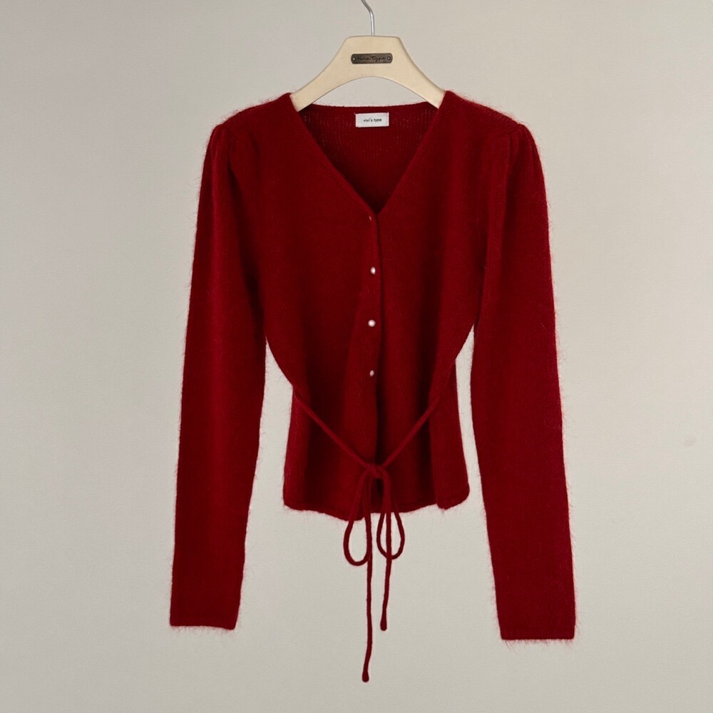 ［台中現貨⚡️］情人節封面氣質綁帶珍珠款！V領顯瘦腰身毛衣（含20%兔毛）-細節圖11