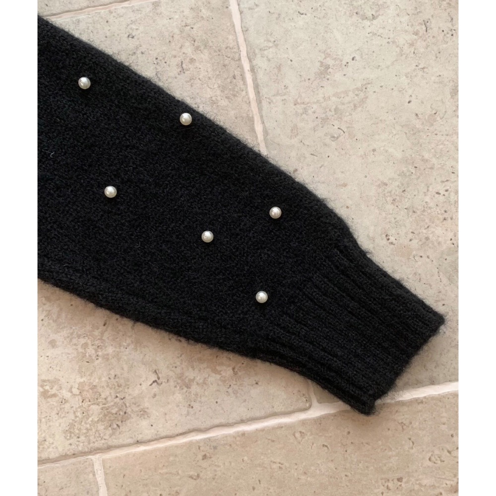 情人節千金高級感針織滿版珍珠釘珠毛衣套裝毛衣+氣質高腰顯瘦短裙經典小香黑酒紅2色-細節圖10