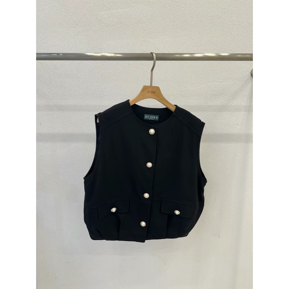 台中現貨⚡️百元正韓🇰🇷空運7折出清 大碼友善 挺版西裝外套背心大珍珠扣 下擺縮口 酒紅現貨 四季貴婦小香風-細節圖5