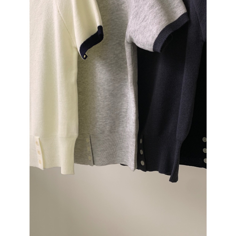 台中現貨⚡️氣質lady風 小露香肩 小香撞色 不對稱拼色斜領側扣短袖針織衫-細節圖11