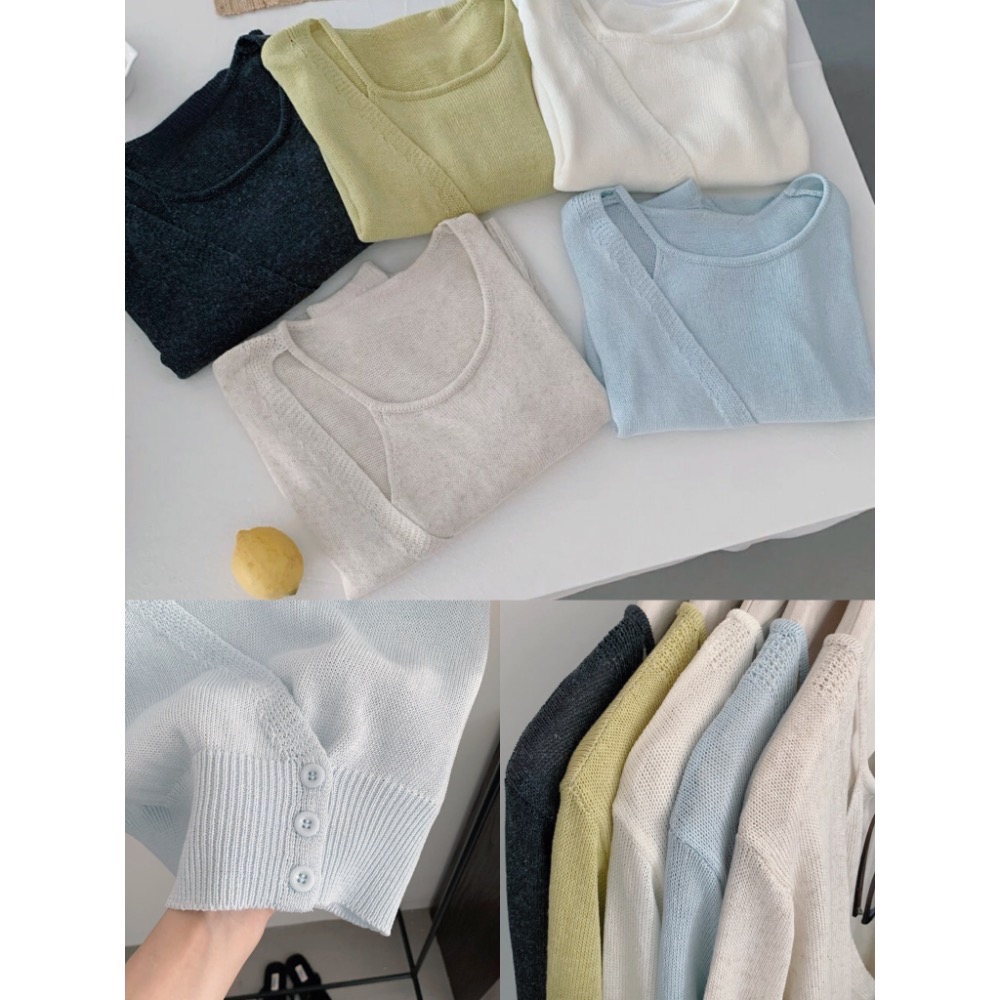台中現貨⚡️簡約耐看單品 設計師款 不規則假兩件亞麻側扣套頭針織衫 削肩背心-細節圖11