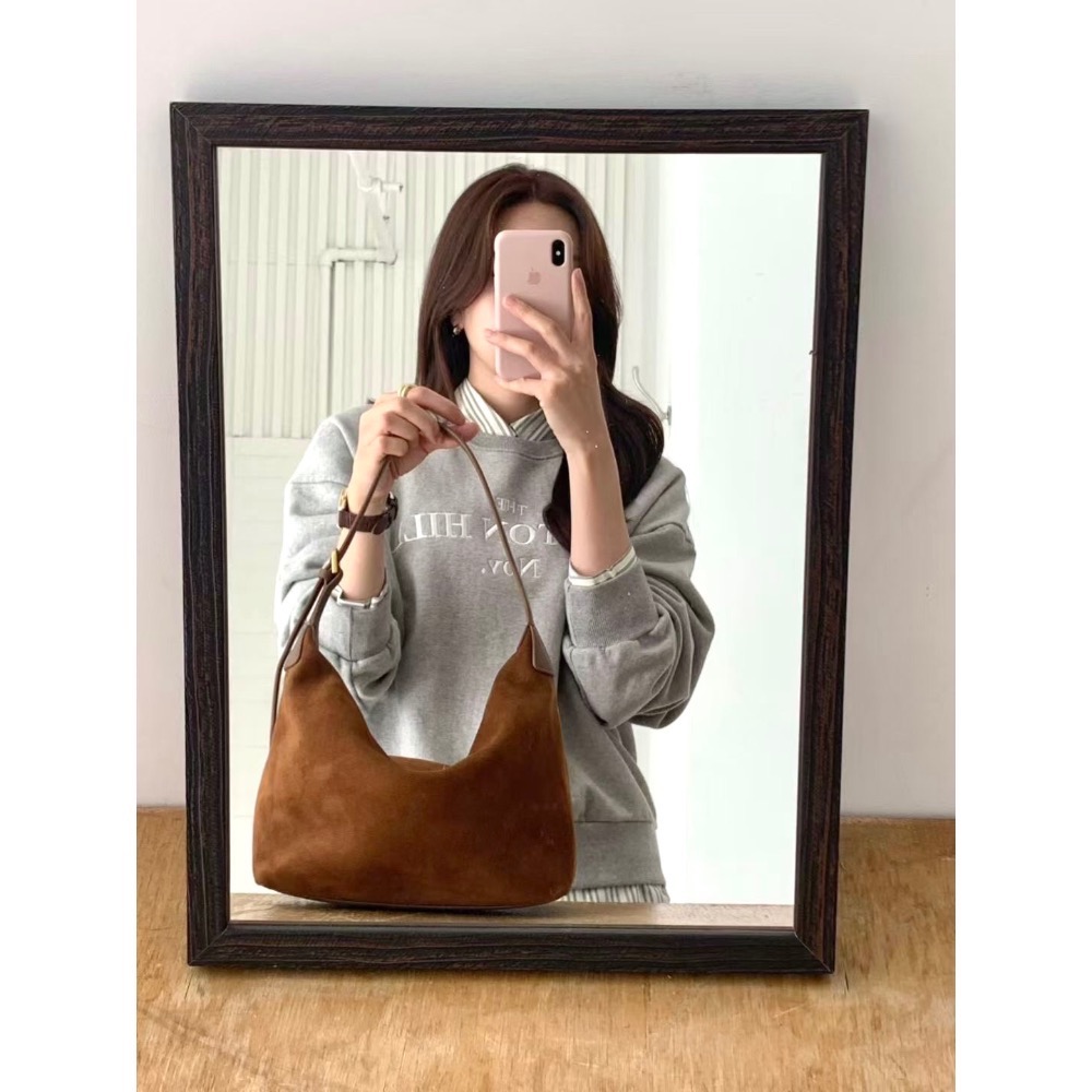 202509正韓🇰🇷麂皮多背法簡約hobo附長背帶 美拉德3色真皮包-細節圖2