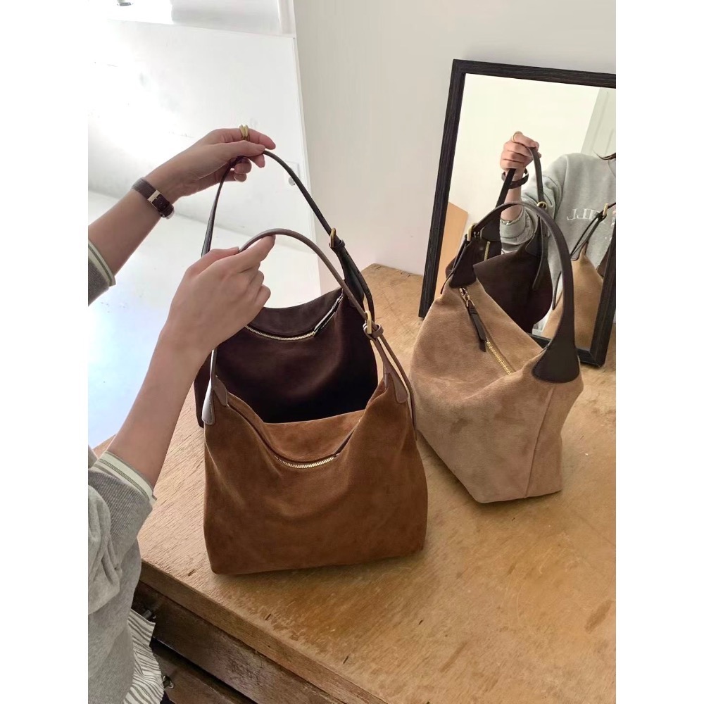 202509正韓🇰🇷麂皮多背法簡約hobo附長背帶 美拉德3色真皮包-細節圖3